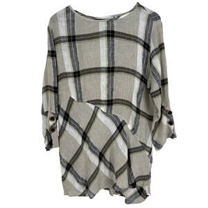 Habitat Large LINEN BLEND Artsy Wearable Art to Wear Blouse Shirt Top Abstract
